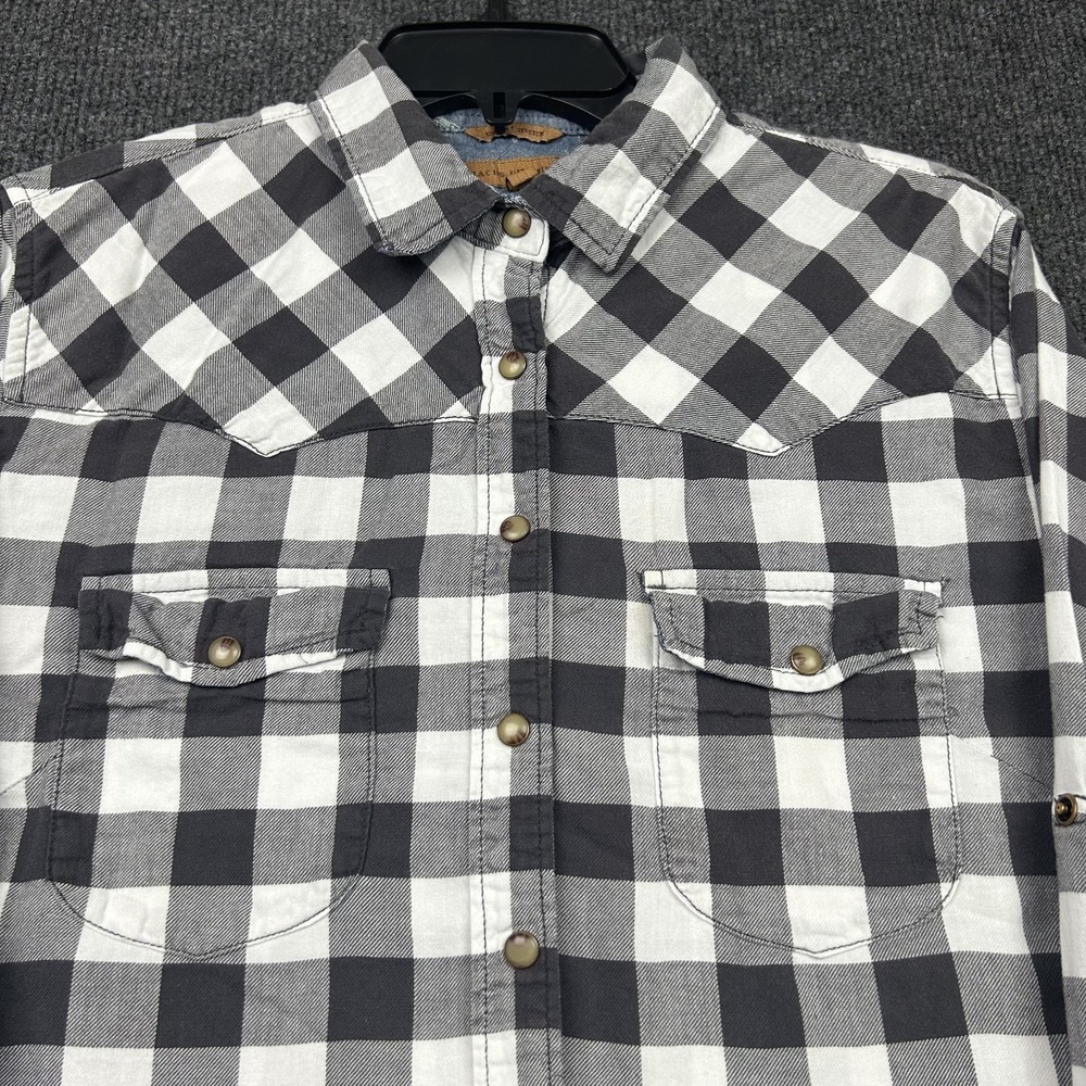 Jachs Girlfriend Medium Top Gray White Plaid Check Snap Button Down - Picture 2 of 15